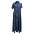 thumbnail image 4 of Mrat Ladies Summer Imitation Denim Button Dress Big Flowy Skirt Slim Dress Maxi Dresses for Lady S-74 Dark Blue 4XL, 4 of 5