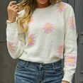 thumbnail image 2 of Lovskoo Sweaters for Women Comfortable Little Daisy Printing Long Sleeve Round Neck Sweater Top White, 2 of 6