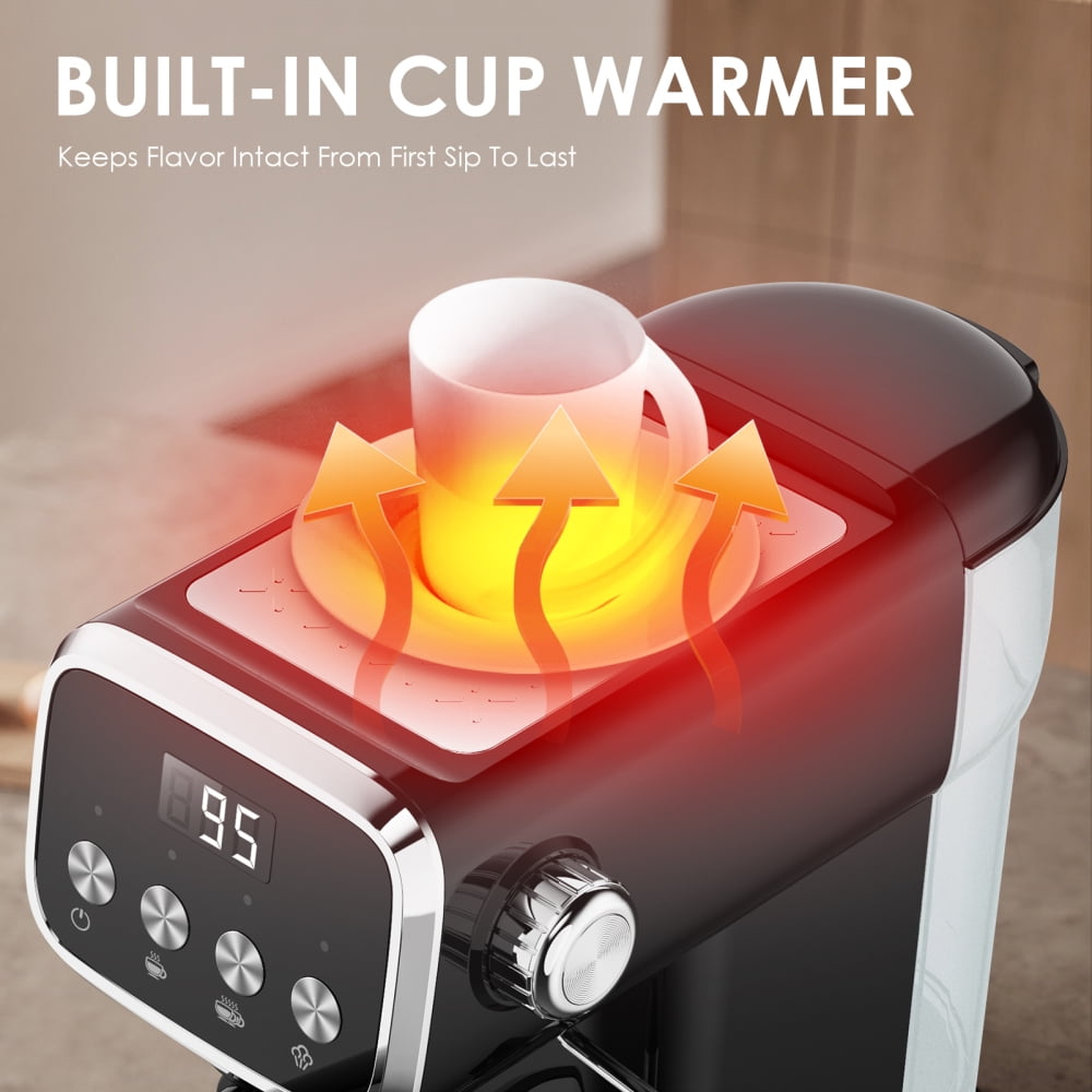 20BAR Slim Vertical Espresso Machine with Milk Frother, Built-in Cup Warmer, 43 OZ Detachable Tank, for Rich Espresso, Americano, Latte, Compact Space-Saving Design, Screen Button,Black