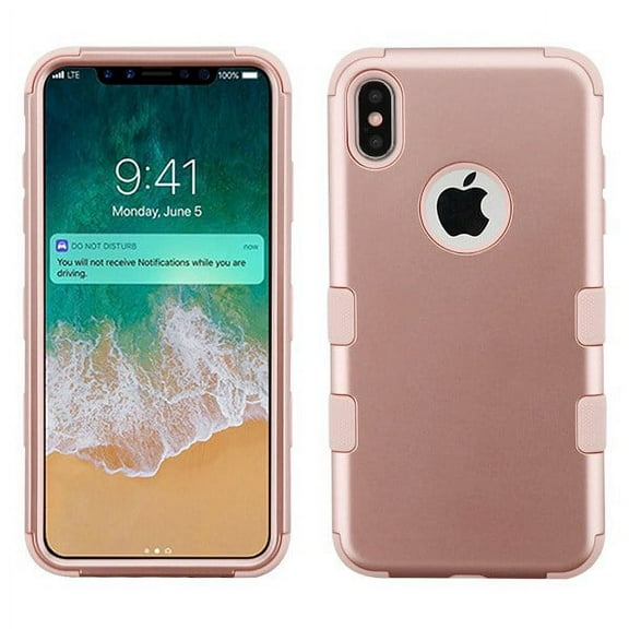 Apple iPhone Xs Max (6.5 in) Phone Case Tuff Hybrid Shockproof Impact Rubber Dual Layer Hard Soft Protective Hard Case Cover Logo Hole Rose Gold Phone Case for Apple iPhone Xs Max