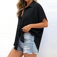 thumbnail image 6 of Tqcoqu Women's Button Down Shirts Short Sleeve Slit Hem Shirt Solid Color Tops, Side Slit Dressy Casual Blouses Loose Fit Tunic Tops,Black Women's S-XXL, 6 of 7