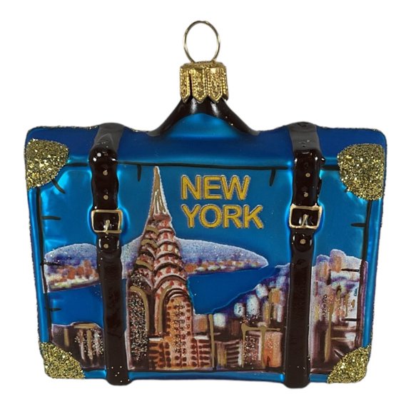 Brooklyn Bridge New York City Suitcase Polish Glass Christmas Tree Ornament