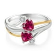 thumbnail image 2 of Gem Stone King 925 Sterling Silver and 10K Yellow Gold Red Created Ruby and White Lab Grown Diamond Ring for Women (1.22 Cttw, Heart Shape 5MM, Size 8), 2 of 3