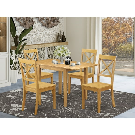 Kitchen Dining Table Set 5 Piece - Wooden Table & 4 Chairs - Oak Finish - Modern Style - Dining Room Set