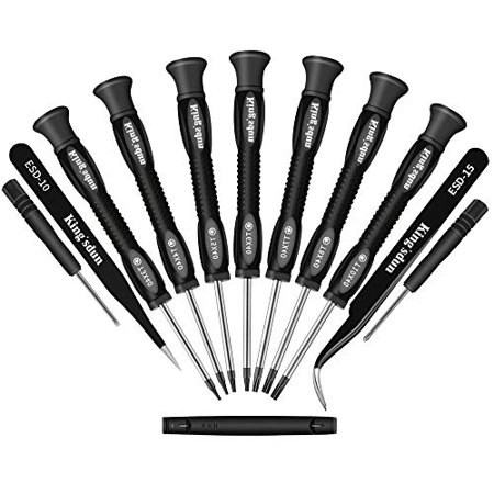 Kingsdun 12 in 1 Torx Screwdriver Sets with T3 T4 T5 T6 T7 T8 T10 Magnetic Screwdrivers Precision Torx Repair Kit, ESD Tweezers & Philip Slotted Magnetic Screwdrivers for Phone/Mac/Computer/