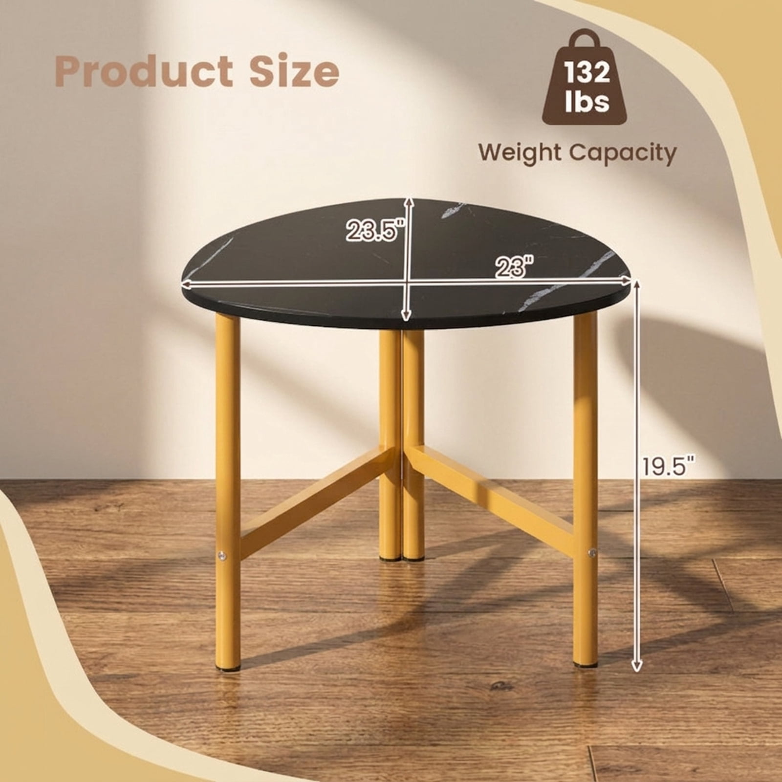 Furnibear Triangle Coffee Table Oval Coffee Table with Metal Legs Industrial Center Table - Black - Living Room Center Table