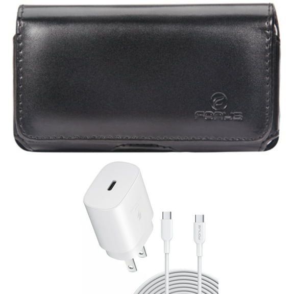 25W Fast Home Charger & Case Belt Clip for Samsung Galaxy S22,S21,S20 - PD Type-C 10ft USB-C Cable   Leather Swivel Holster Combo
