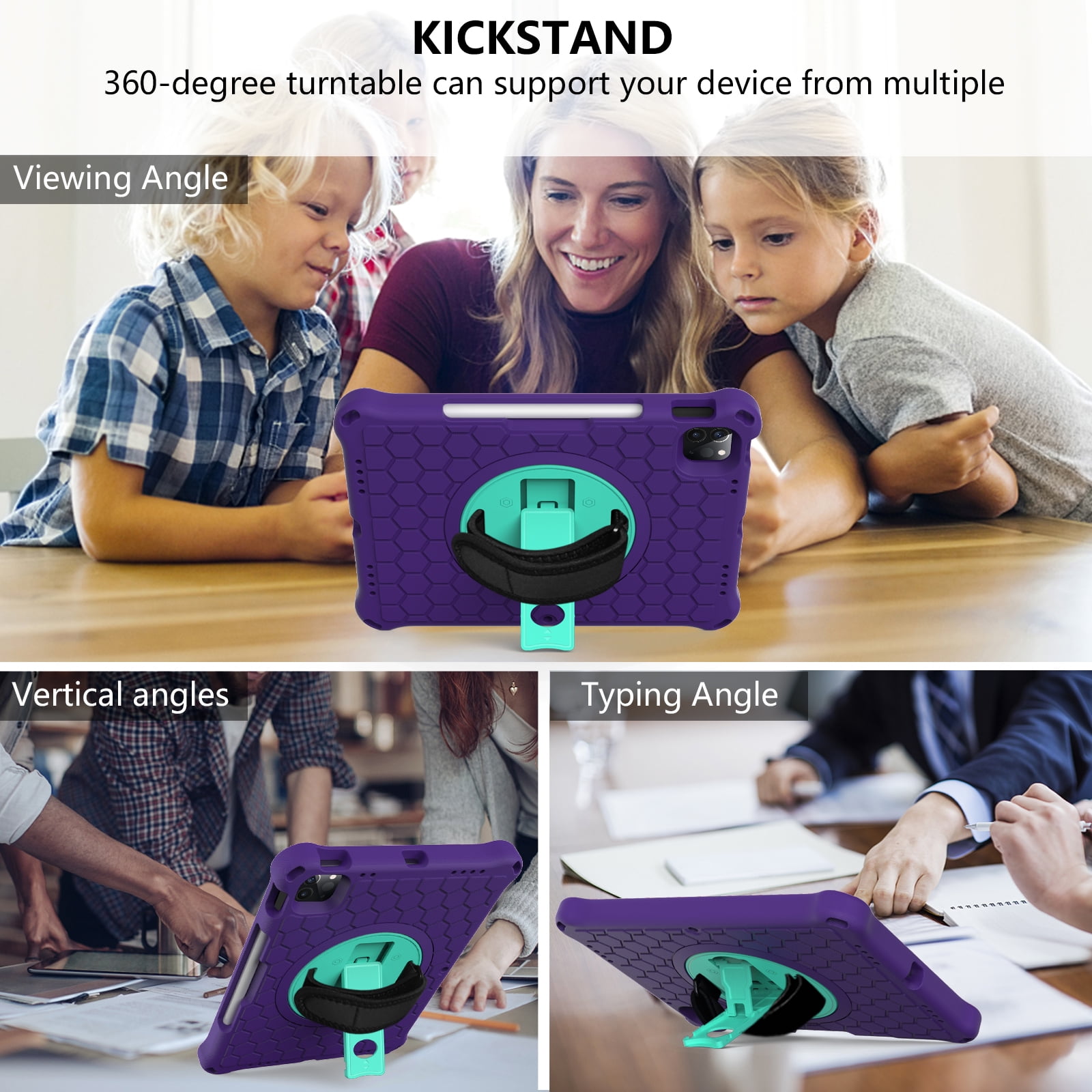 Allytech iPad Air 4th Gen Case, iPad Pro 11 2021 Case, iPad Pro 11 Case 2020/2018, Drop Protection Shockproof Shoulder Strap Pencil Holder Kickstand Case Cover for Apple iPad Air 4 10.9,Purple/Green