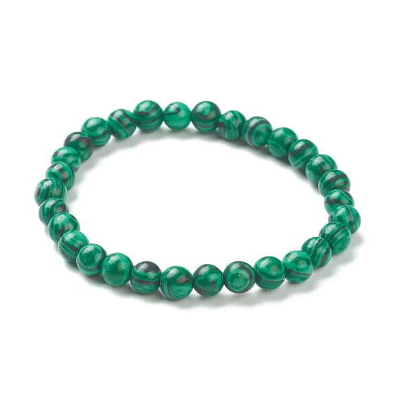 10 pc Malachite Beaded Stretch Bracelets Round Beads: 6~6.5mm Inner Diameter: 2-1/4 inch(5.55cm)