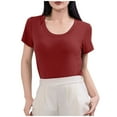 thumbnail image 2 of Women's Casual T-Shirt, Soft Stretch Cotton Blend Short Sleeve U-Neck Top for Everyday Comfort, Basic Solid Tee, 2 of 6