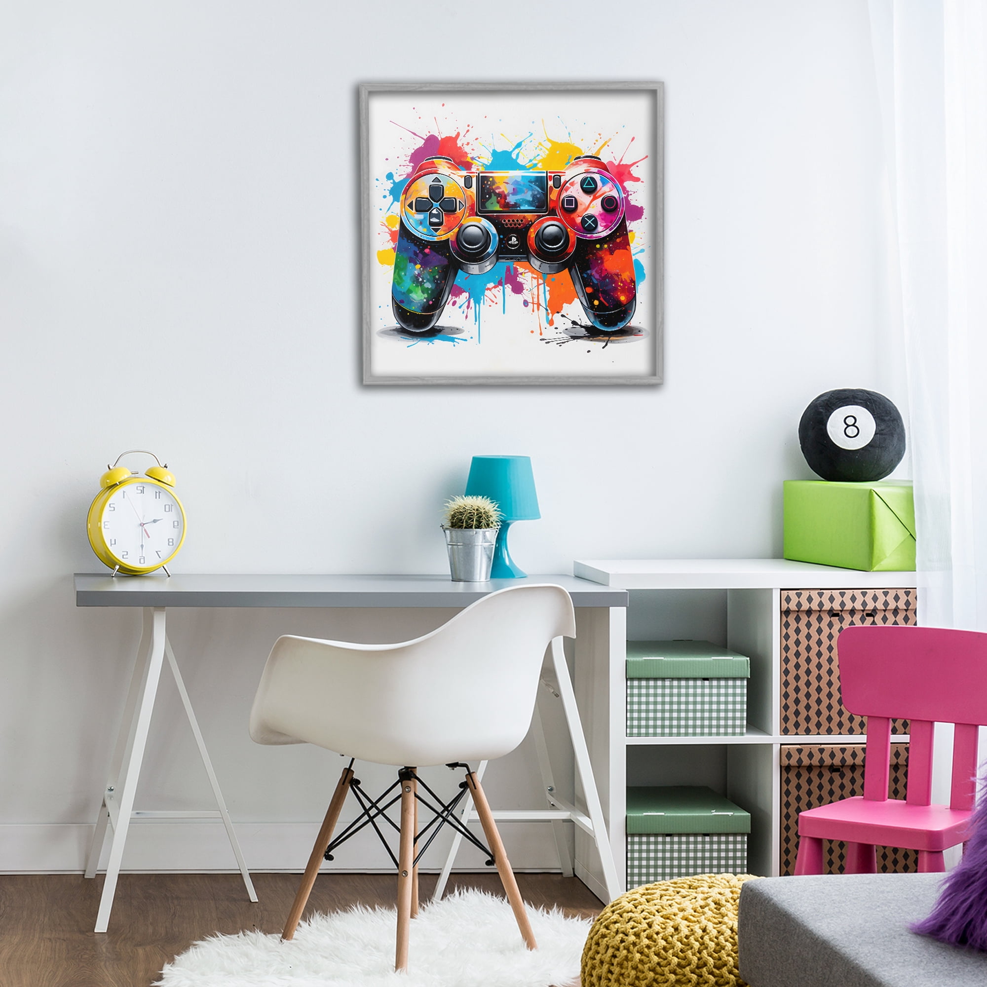 Stupell Industries Playful Bright Game Controller Gray Framed Giclee Art, design by Creative Studio