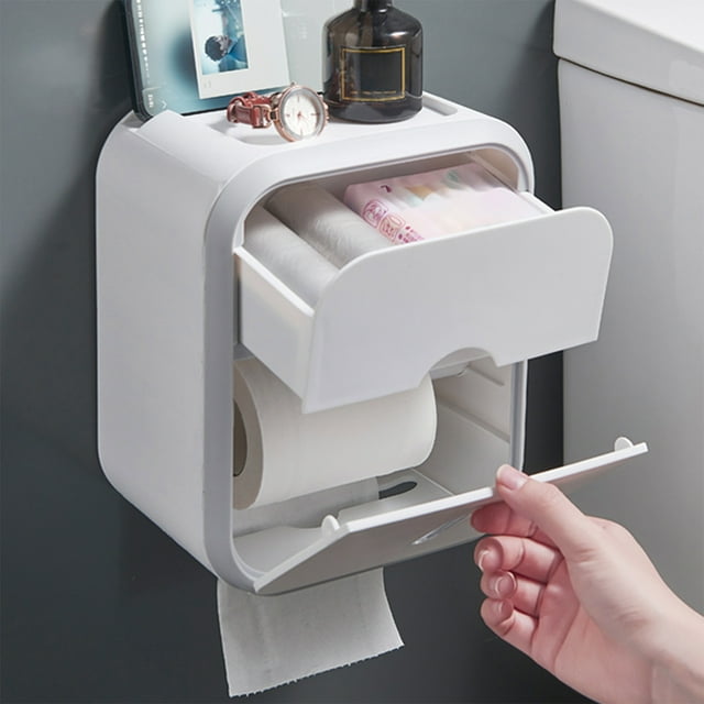 Portarrollos De Papel Higiénico De Pared Con Adhesivo Sin Taladro, De Plástico Blanco, Para Rollos De Papel Higiénico, Diseño Compacto Para El Hogar Y La Oficina.,Vsgery
