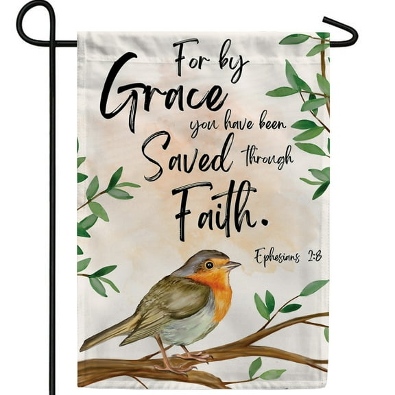 America Forever Saved By Faith Garden Flag, 12.5 x 18 inch Double Sided, Ephesians 2:8 Bible Verse Flag, Christian Faith Outdoor Decor, Religious Flag