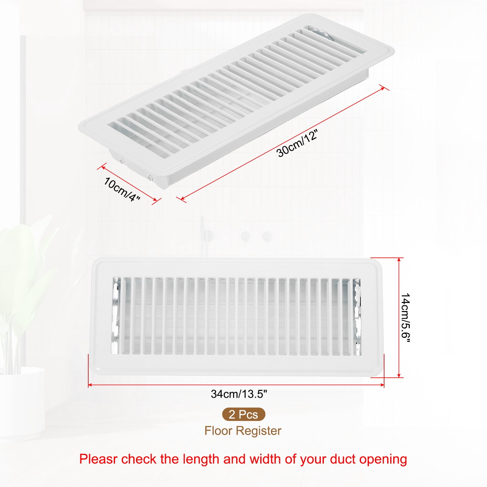 Uxcell 12 x 4 Inch Floor Register, 2pcs Heavy Duty Air Vent Cover Adjustable Floor Grates, White