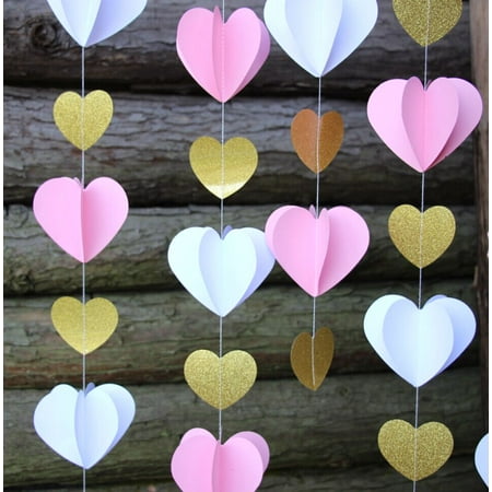 3d Welcome Banner - Quasimoon 3D Pink and Gold Heart Paper Vertical Garland Banner (6FT) by PaperLanternStore