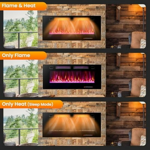 ORALNER 42” Smart WiFi App Controlled Electric Fireplace, Ultra Thin Linear Recessed & Wall Mounted Fireplace Heater with Adjustable Flame Color & Speed, Remote, 12 H Timer (42 INCHES)