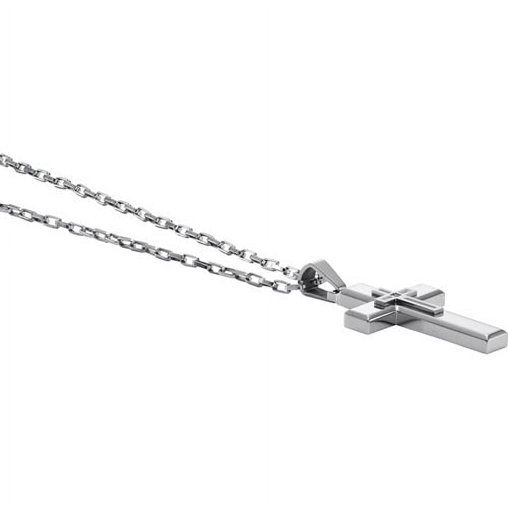 Diamond-Accent Stainless-Steel Cross Pendant, 22