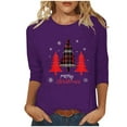 thumbnail image 2 of HOMBOM Womens Christmas Shirts Plus Size Western Purple Snowflakes Xmas 3/4 Sleeve Crewneck Shirts for Ladies Funny, 2 of 5