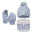 thumbnail image 3 of Sentuca Winter Hat Scarf Gloves Set Pompom Knitted Beanie with Neck Warmer & Gloves Outdoor Cold Weather 3PCS Kids Accessory Gray Size 2-10Y, 3 of 6