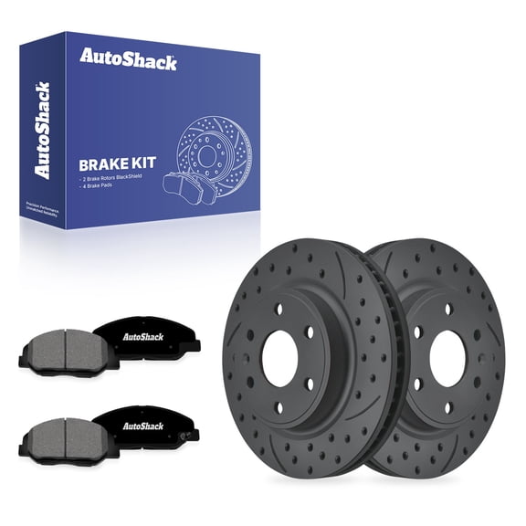 AutoShack Front Vented Drilled & Slotted Coated Brake Rotors Black Matte Finish   Premium Ceramic Pads 6-PC Brake Kit Replacement for 2009 Cadillac CTS 2014 Cadillac CTS BlackShield 13.59" (345.1 mm)