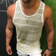 thumbnail image 2 of VNKIDY Mens T-Shirt Slim Fit Sheer Lace Sleeveless Tank Top Solid Color Geometric Pattern Breathable Tees For Beach Daily Party Wear Fashionable Top, 2 of 5