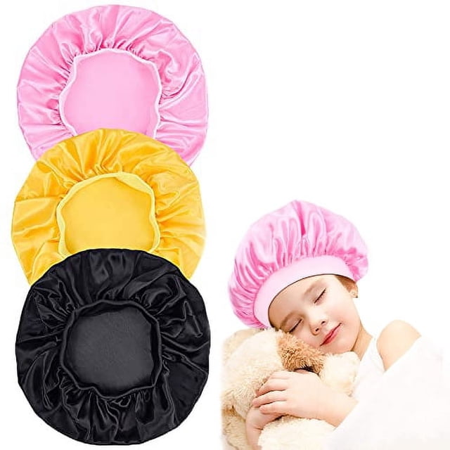 3 gorros de satén para niños, gorros de dormir de seda con banda ancha, gorros de noche para cabello natural, adolescentes, niños pequeños y bebés.