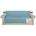 thumbnail image 1 of Reversible Sofa Slipcover Furniture Protector Water Resistant 2 Inch Wide Elastic Straps Sofa Cover Couch Covers Pets Kids Fit Sitting Width Up to 66"(Sofa, Stone Blue/Beige), 1 of 7