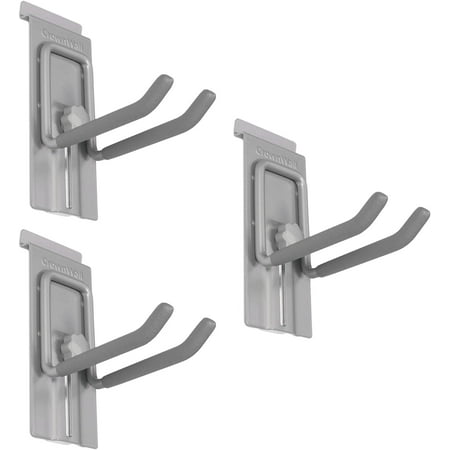 

Crownwall Slat Wall Storage Organizer Heavy Duty Steel 4 Inch Locking Double Hooks Slatwall Accessories Panels (3 Pack)