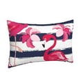 thumbnail image 2 of Naloa Dark Blue Stripes and Pink Flamingos Pillowcase, Throw Pillowcase, Wrinkle-Free, Stain-Resistant with Hidden Zipper for Bedroom Sofa - 16"x24", 2 of 9