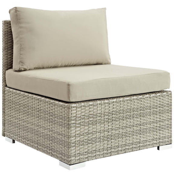 Modern Contemporary Urban Design Outdoor Patio Balcony Garden Furniture Sofa Middle Chair, Sunbrella Rattan Wicker, Light Gray Beige