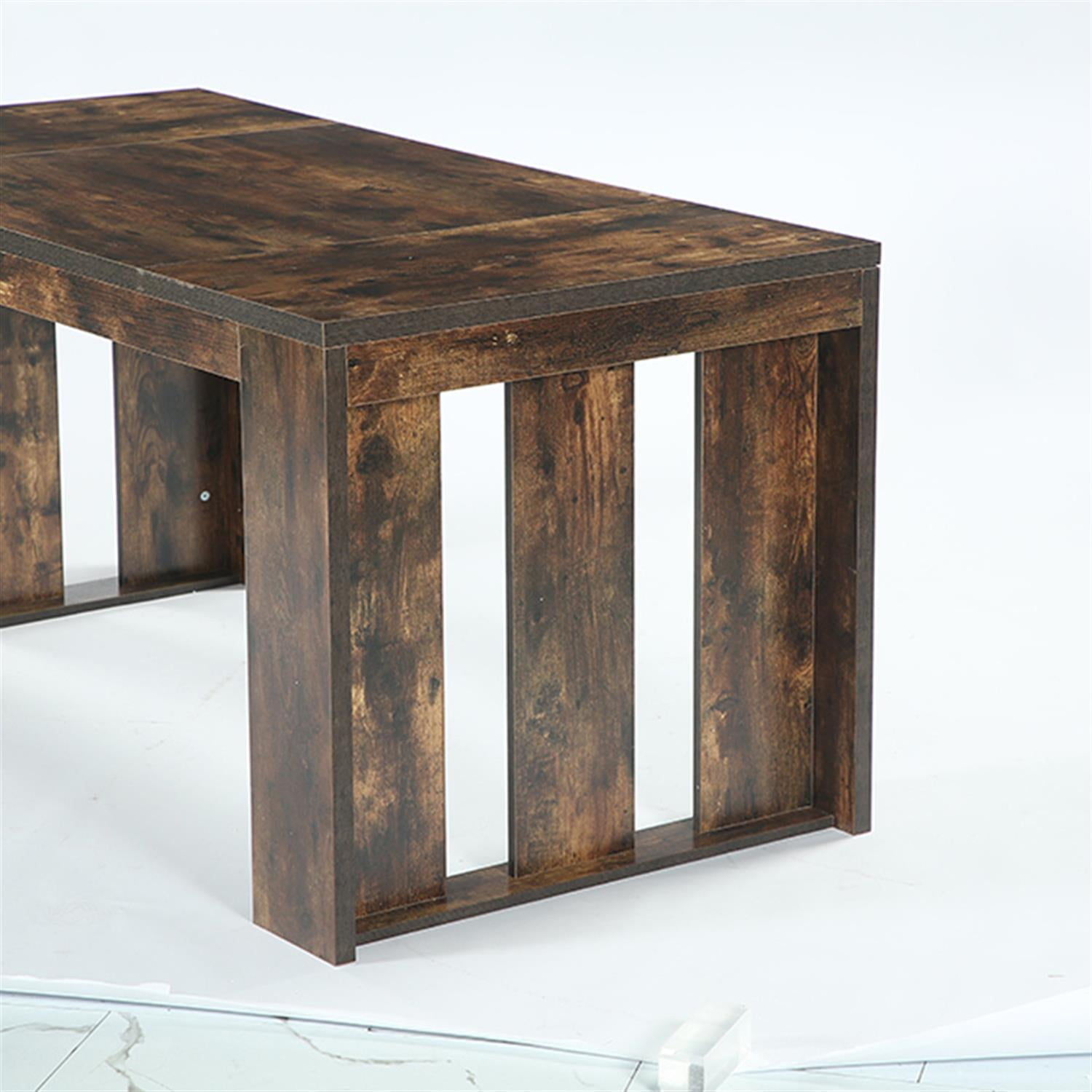 Demi Bonn Wood Kitchen Table, 63" Farmhouse Dining Table for 4-6 People, Large Rectangular Dinner Table for Dining Room, Home Office, Living Room Furniture, Brown