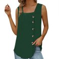 thumbnail image 2 of Usmixi Womens Tank Tops Casual Button Down Plus Size Pleated Swing Tunic Shirts Vest Summer Trendy Solid Square Neck Sleeveless Shirts Blouse Green XL, 2 of 5