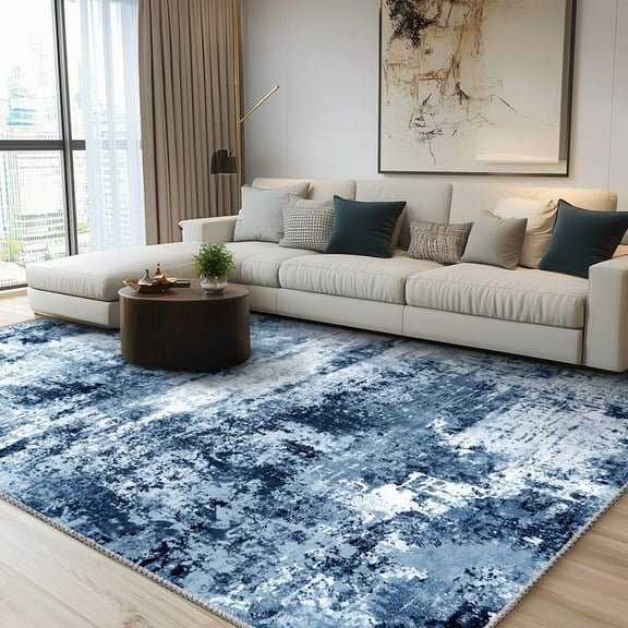 Conbriboy 4x6 Area Rugs For Living Room Rug Washable: Abstract Rug For Dining Room Bedroom Carpet Non Slip 6 By 9 Indoor Modern Nursery Home Office Modern Abstract Dark Blue