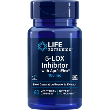 Life Extension 5-LOX Inhibitor with AprèsFlex®, 100 mg, standardized Boswellia serrata extract, promotes joint, cell & arterial health, gluten-free, non-GMO, vegetarian, 60 capsules