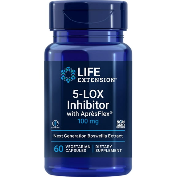 Life Extension 5-LOX Inhibitor with AprèsFlex®, 100 mg, standardized Boswellia serrata extract, promotes joint, cell & arterial health, gluten-free, non-GMO, vegetarian, 60 capsules