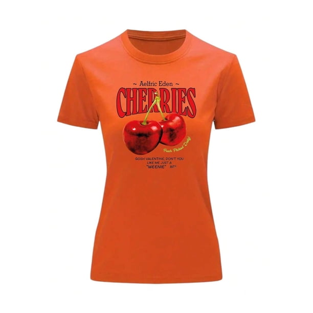 Playera Blusa de Cerezas Aelfric Eden Cherries Color Anaranjado Talla Mediana Marca Emil SaEs