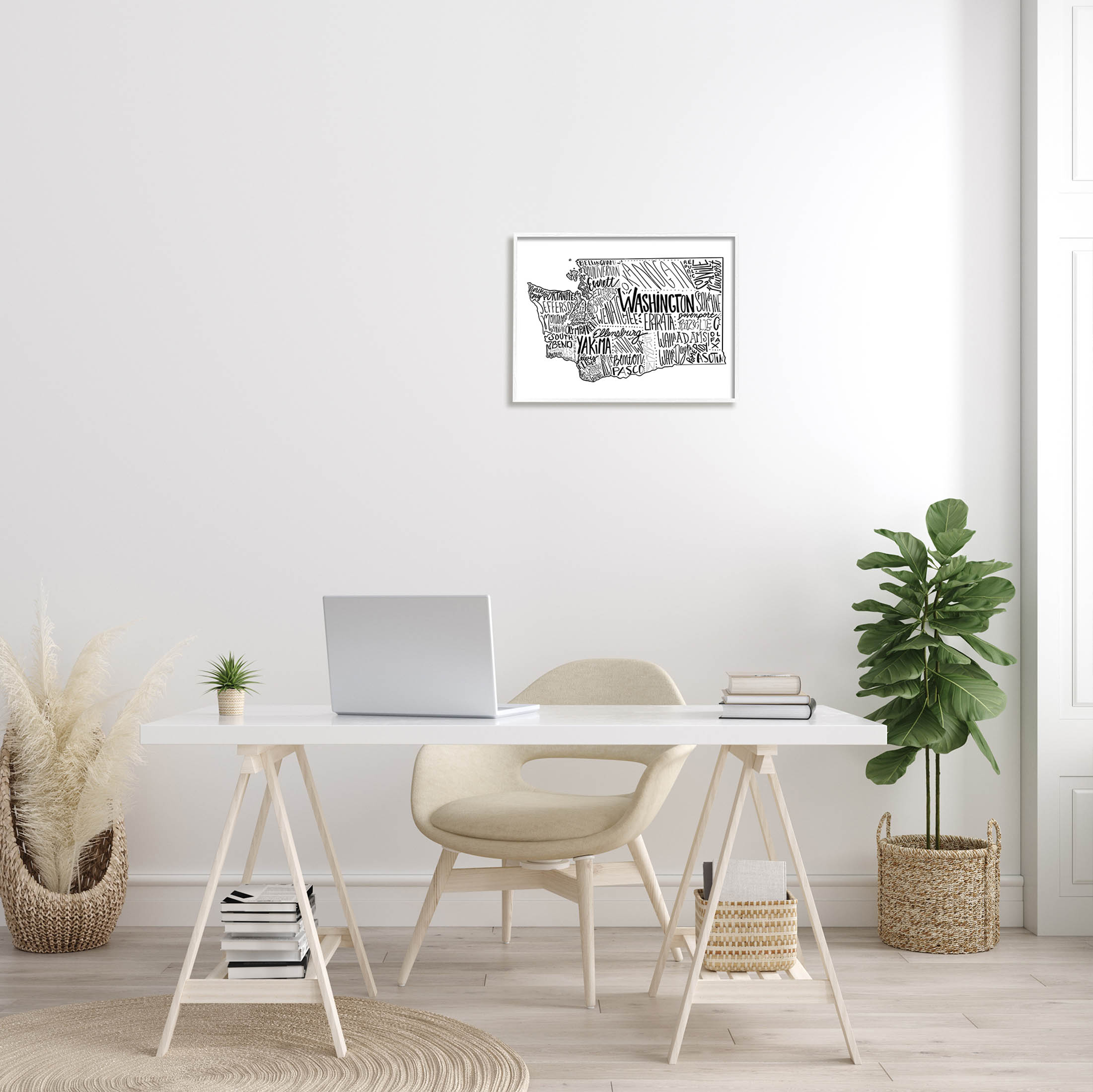 Stupell Industries Washington State Cities Text Graphic Art White Framed Art Print Wall Art, Design by The Saturday Evening Post