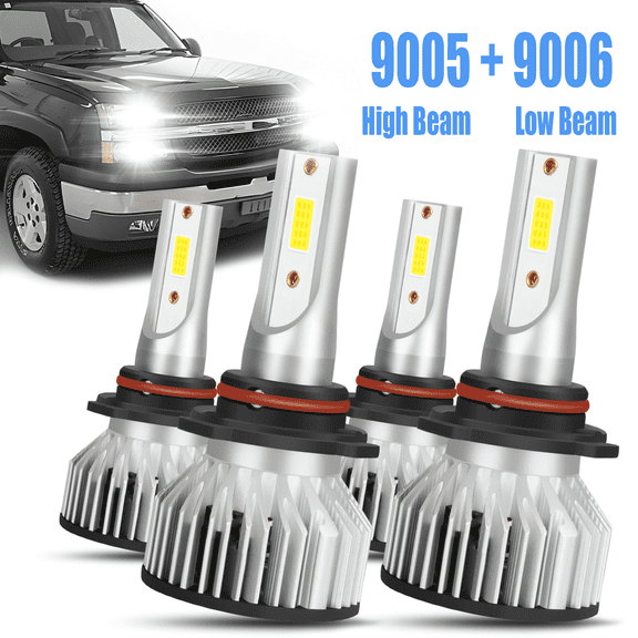 For Chevy Silverado 1500 HD 2001 2002 2003 2005 2006 Combo 9005 9006 LED Headlight Bulbs High&Low Beam Kit 4pcs