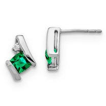Primal Gold 10 Karat White Gold Created Emerald And Diamond Earrings