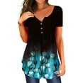 thumbnail image 2 of Camiseta de mujer Blusa informal Cuello en V Manga corta Botón Top, Negro Azul, L kenally AP001374-18, 2 of 5
