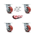 thumbnail image 2 of 4 Inch Red Poly on Cast Iron Caster Set with Ball Bearing and Swivel Lock SCC, 2 of 2