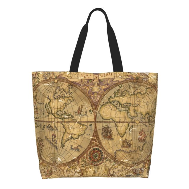 Fotbe World Map1 Bolsa Tote Estética de Lona con Estampado para Mujer - Bolsa Reutilizable de Hombro Casual para Vacaciones, Compras, Trabajo y Gimnasio