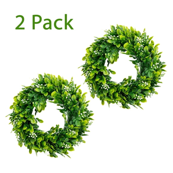 Small Boxwood Wreath Green 10 inch with Fruits Centerpiece Home Wall Window Wedding Christmas Wreath Decor 2 Pack