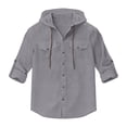 thumbnail image 2 of JTieacloth Summer Linen Long Sleeve Shirt Beach Casual Hooded Shirt Long Sleeve Solid Color Shirt Free Button Down Shirt Gray, 2 of 7