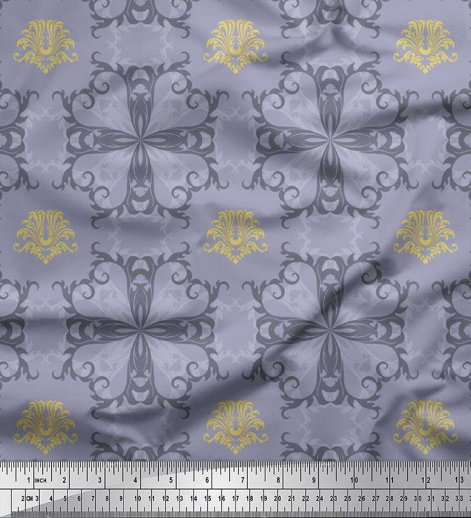 Soimoi Rayon Fabric Filigree Damask Printed Craft Fabric by the Yard 56 Inch Wide