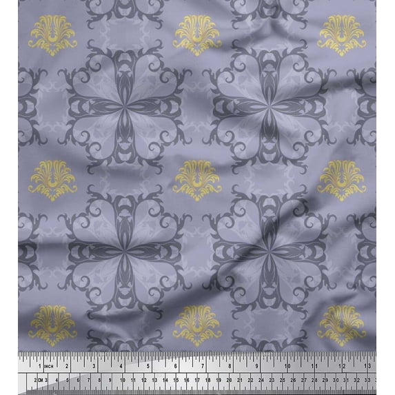 Soimoi Rayon Crepe Fabric Filigree Damask Fabric Prints By Yard 46 Inch Wide