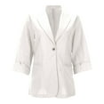 thumbnail image 3 of Women's Plus - Size Slim Fit Cotton Linen Jacket - Solid Color, One - Button, 7/4 Sleeve - Suitable for Various Occasions - Multiple Sizes, 3 of 5