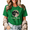 Green-1, variant on Women's Vintage Sepia Full Moon Two Tone Copy Moon Joy Quote Graphic Cropped Short Sleeve T-shirt Classic Relaxed Fit Casual Tee For Retro Night Sky Aesthetic Lovers