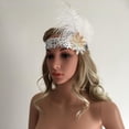 thumbnail image 3 of Diadema de lentejuelas, plumas y flores indias, estilo años 20, ideal para bodas., 3 of 9