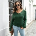 thumbnail image 3 of Women'S Casual V Neck Long Sleeve Chunky Knit Off Shoulder Pullover Tops Green L, 3 of 8